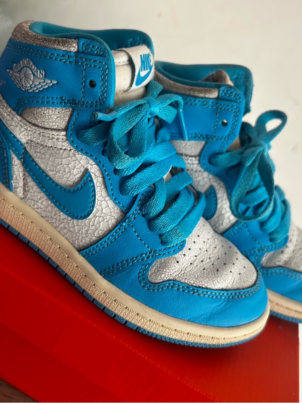 Jordan Kids' Turquoise and Silver High-Top Sneakers